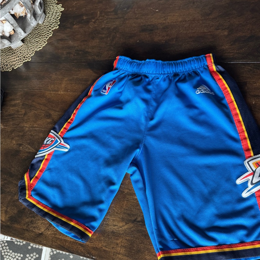 Adidas Men's Blue Athletic Shorts with Red Trim